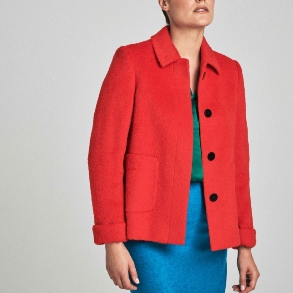Pure Collection red collared swing coat sz US 6 UK 12 black buttons